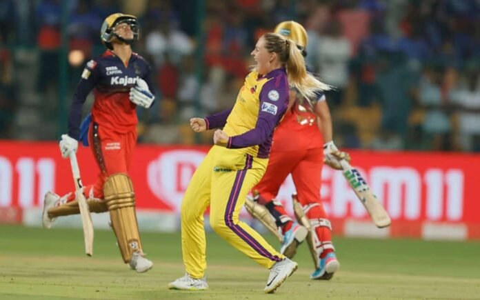 UP Warriorz celebrate Super Over victory against RCB in WPL 2025.