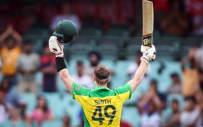 Steve Smith of Australia celebrates his century