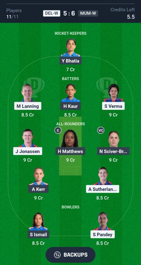 WPL 2025 Final DEL-W vs MUM-W Dream11 Prediction