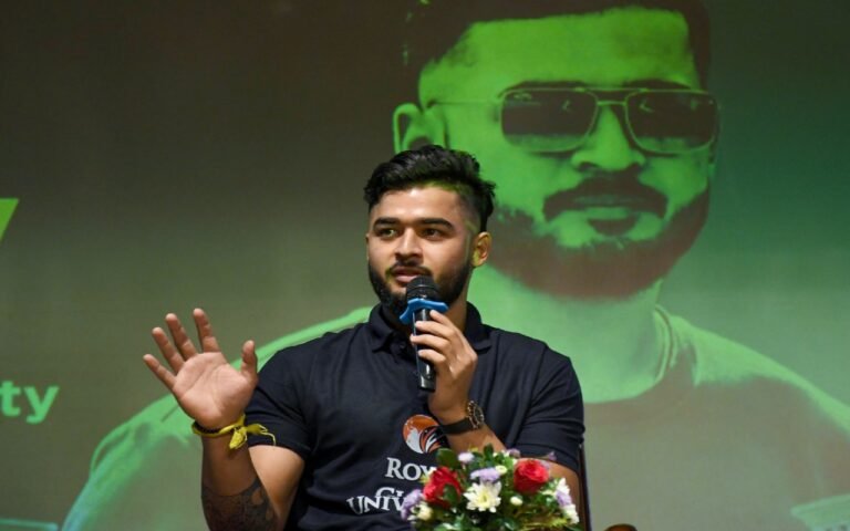 Riyan Parag is speaking at an event.